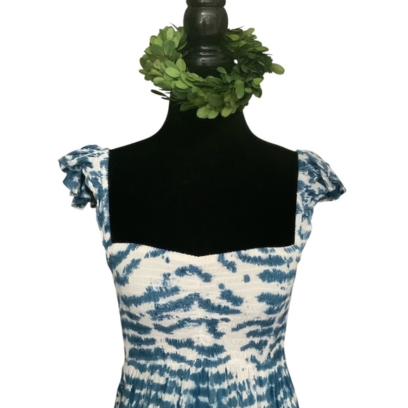 Tiara Hawaii Hollie Off Shoulder Tie Dye Blue White Hand Made Maxi Dress OS - Picture 3 of 9